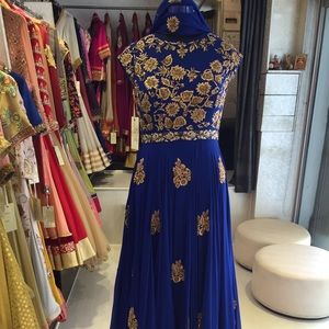 Royal Blue pure georgette Anarkali gown.